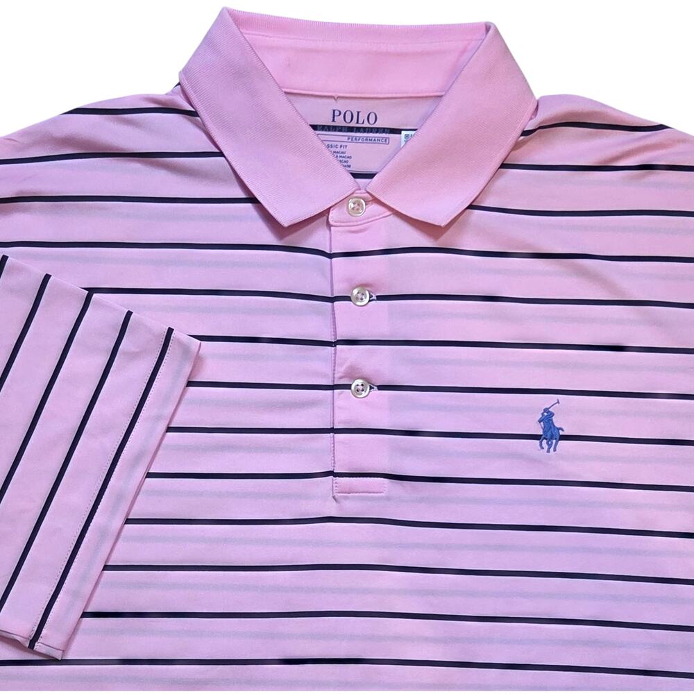 Polo Ralph Lauren Performance Polo Shirt Golf Classic Fit size L, pink striped